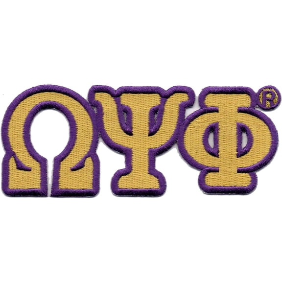 Omega Psi Phi Connected Greek Letter Patch [Old Gold - 4.875"W x 2"T]
