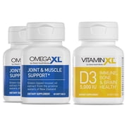 OmegaXL Powerful Joint and Muscle Support Supplement 60 count 2 Pack & VitaminXL D3 a High Potency Vitamin D 5000 IU for daily bone and muscle health 30 count
