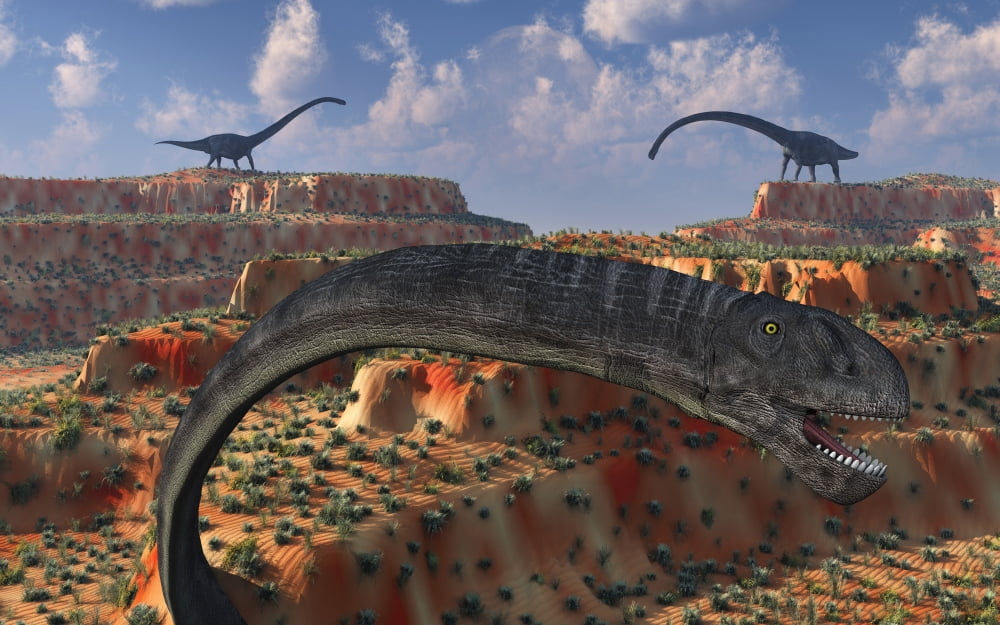 Omeisaurus sauropod dinosaurs from the Jurassic Era Canvas Art - Mark StevensonStocktrek Images (36 x 23)