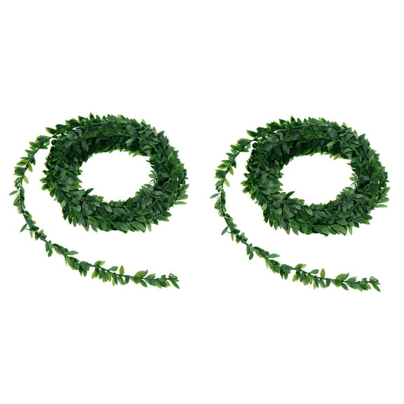 Omeite 2pcs 7.5m Craft Garland PVC Green Leaf Wire Rattan Artificial Flower Vine Rattan for Wedding Car Decoration DIY Wreath Flowers