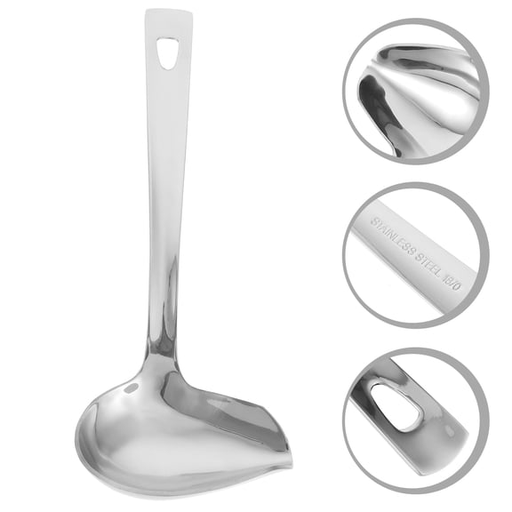 Omeite 304 stainless steel oil spoon new thick soup spoon pouring oil spoon (304 small juice shell - natural color)