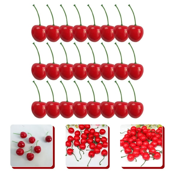 Omeite 50 simulated fruit artificial cherries table decoration fake cherries home decoration (red without hole stems)