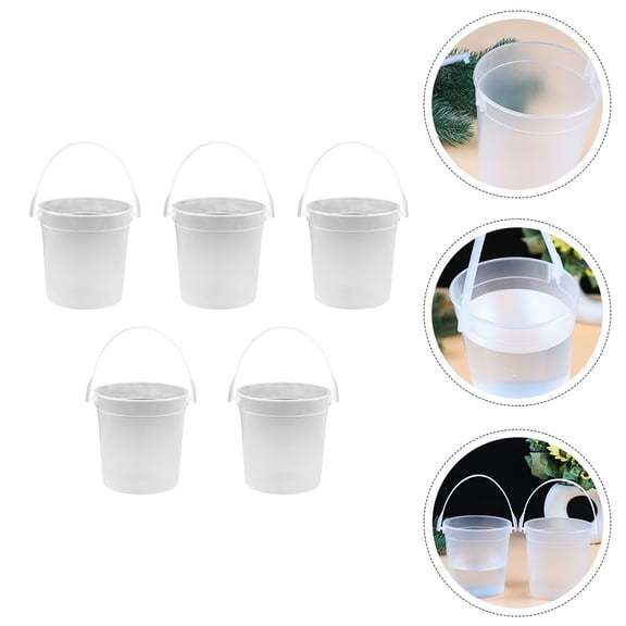 Omeite 5pcs round transparent uncovered bucket beach toy bucket building block bucket student art painting pen washing bucket