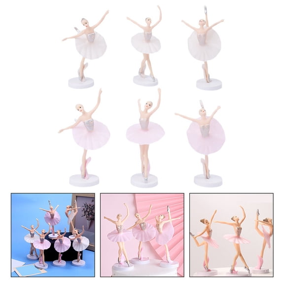 Omeite Ballet dancing girl cake decoration birthday cake ornaments (white skirt + pink skirt each set) 6pcs