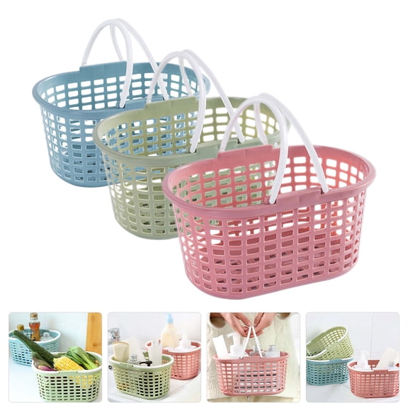 Omeite Bath basket portable bath basket bathroom small bath basket bathhouse plastic bath washing basket storage basket 3pcs (one each of blue, green and pink)