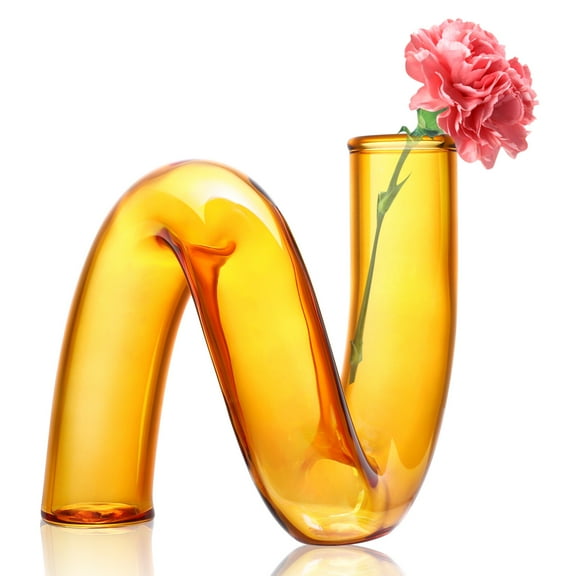 Unique Nordic Style Glass Hydroponic Flower Vase for Home Decor, Living Room, Dining Table Centerpiece, Orange, 5.51 x 4.72 x 1.18 Inches
