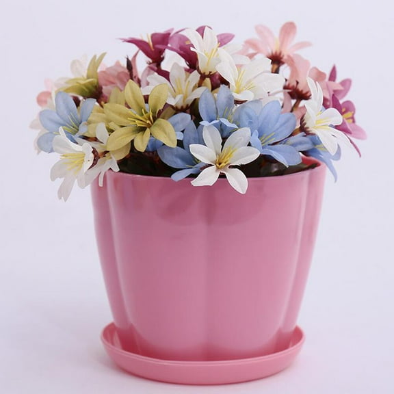 Omeite Candy color environmentally friendly balcony flower pot imitation ceramic pot with tray (random color medium size upper outer diameter 13cm each) 9PCS