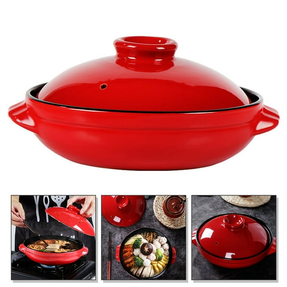 Omeite Ceramic casserole open fire dry burning pot soup pot stew pot household soup pot soup shallow casserole (24# Hongyun shallow pot)
