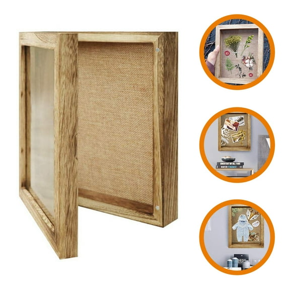 OUNONA Linen and Wood Shadow Box Frame for Pressed Flowers and Small Objects Display Beige Simple Design 7x7 Inches