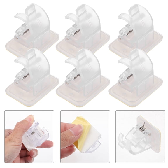 Omeite 6-Pack Transparent Adhesive Curtain Rod Hangers with Screws, Shower & Towel Rod Hooks, Wall Mount Hardware