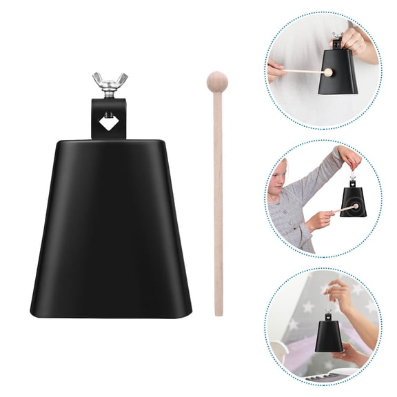 OUNONA Metal Cowbell Set with Wooden Drumstick, Small Percussion Cow Bell Instrument for Music and Rhythm Practice