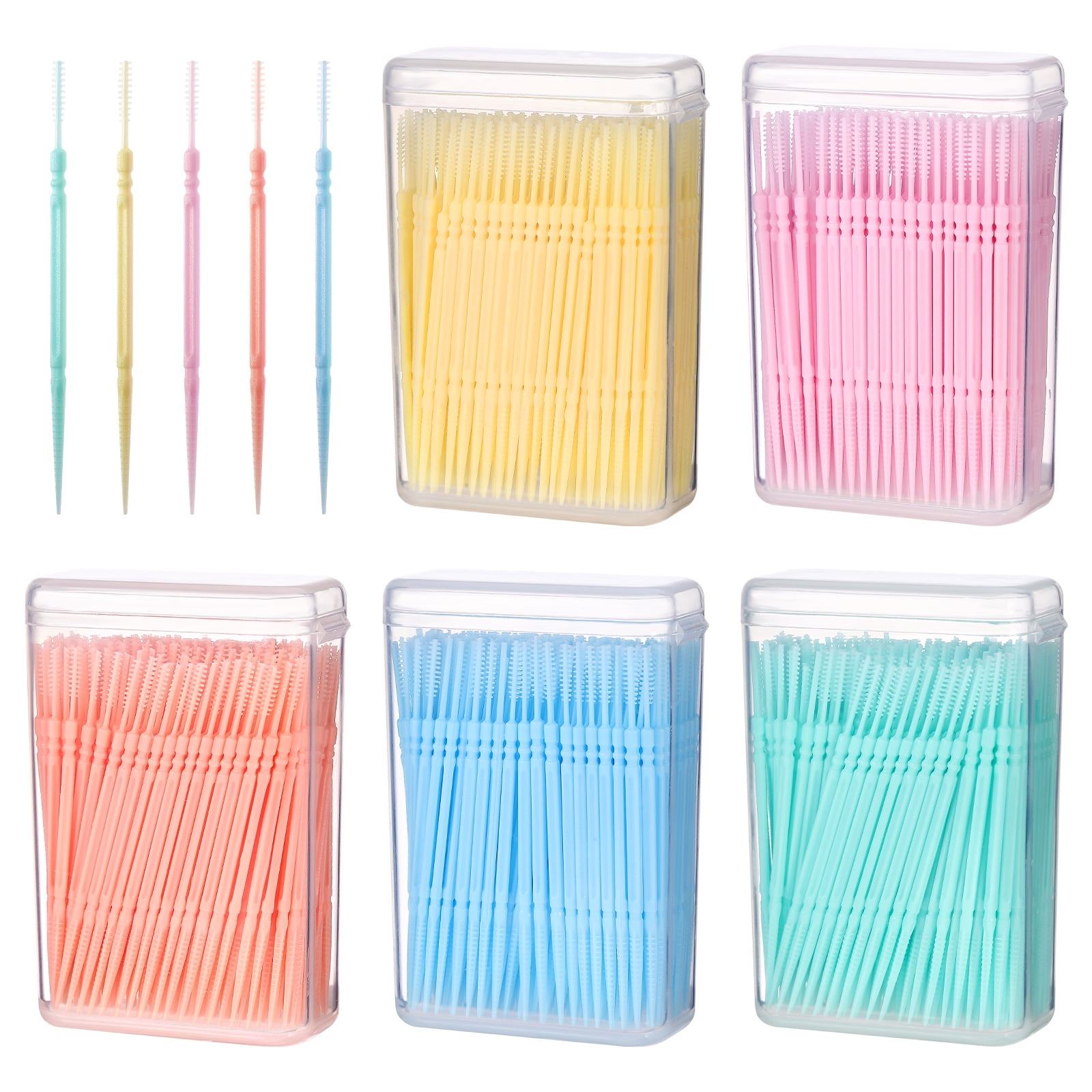 Omeite EXCEART 1100pcs Disposable Plastic Toothpicks Double-head Oral Care Interdental Floss Cleaners (Random Color)