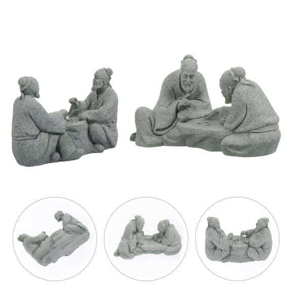 OUNONA Dark Grey Sandstone Decorative Old Man Statue for Landscape 2pcs