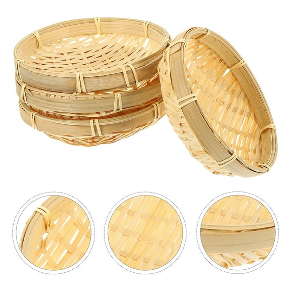 Omeite Handmade bamboo woven mini storage bamboo tray fruit plate 4pcs/set