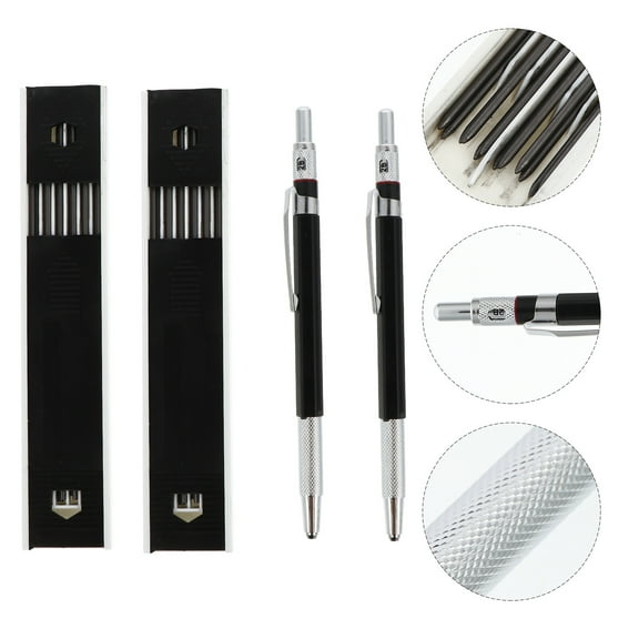 Omeite High Quality 2.0 Drawing Engineering Marker Pen Black Metal Mechanical Pencil 2 Sets (Black)