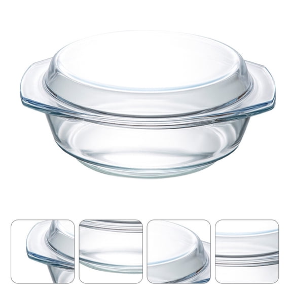 Omeite 0.65L Tempered Glass Household Bowl with Lid, Round Microwave Safe Shallow Glass Container for Kitchen