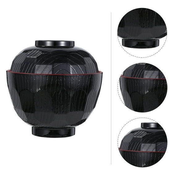 Omeite Japanese miso soup bowl plastic Japanese and Korean cuisine sushi restaurant izakaya set meal bowl soup bowl (9.5*10cm black and red) 1pc
