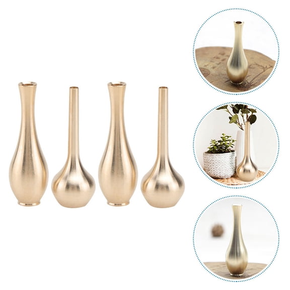 Omeite Pure copper mini vase ornaments desktop copper vase decoration antique flower metal living room flower arrangement creative decoration 4pcs (type 1 + type 2-two each)