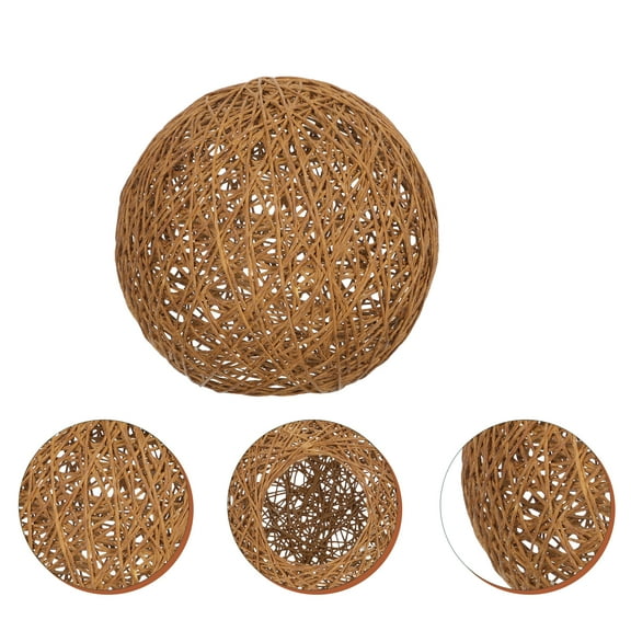 Omeite Rattan ball lampshade, pendant lamp, table lamp, hemp ball lampshade, lamp housing accessories, pastoral style rattan gardening ball lampshade (15cm light brown)
