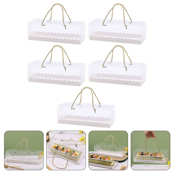 Omeite Rectangular PET transparent cake roll packaging box (27.5*11*9.5cm) (PET transparent box + white cardboard) 5pcs