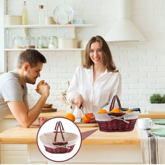 Omeite Retro pastoral style willow vegetable and fruit storage basket home portable storage basket brown linen