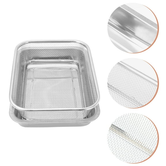 Omeite Stainless steel French fries fried chicken oil drain basket oil drain rack bread cooling rack tray (basket + tray) random style