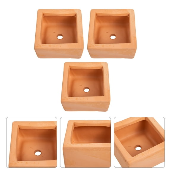 Omeite Terracotta flower pots, square ceramic low pots, planting flower pots 3pcs (small 9*9*5cm)