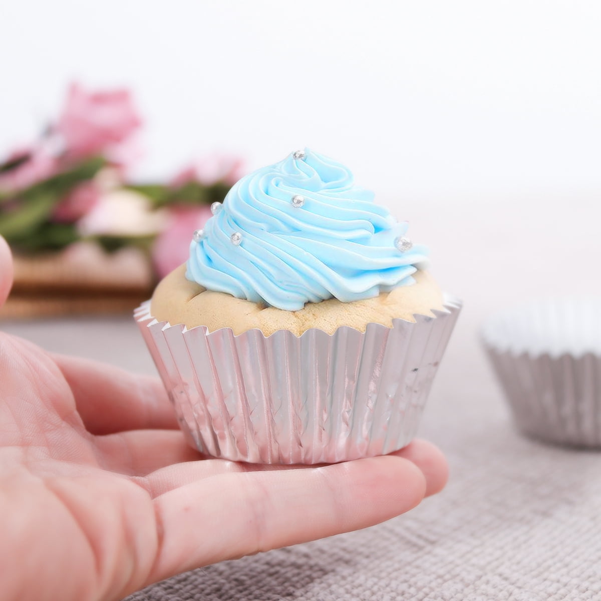 Omeite Thickened Aluminum Muffin Cupcake Tray (Silver) 100pcs per pack