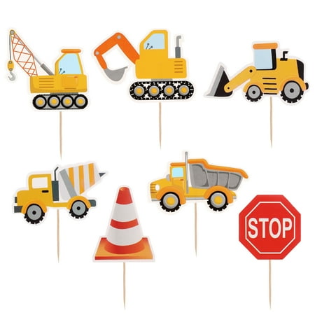 Omeite Toyvian Party Birthday Construction Truck Excavator Cake Decoration Insert 24pcs/Set