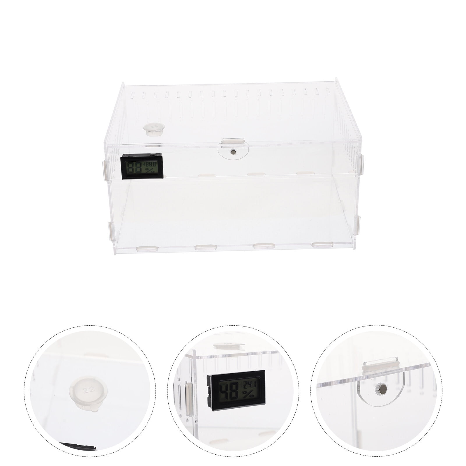 Omeite Transparent combination pet reptile box reptile breeding box reptile pet breeding box (30*20*15 with thermometer and hygrometer)