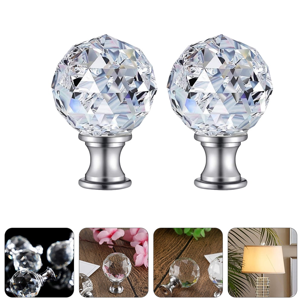 Clear Crystal Glass Lamp Finials with Silver Aluminum Base