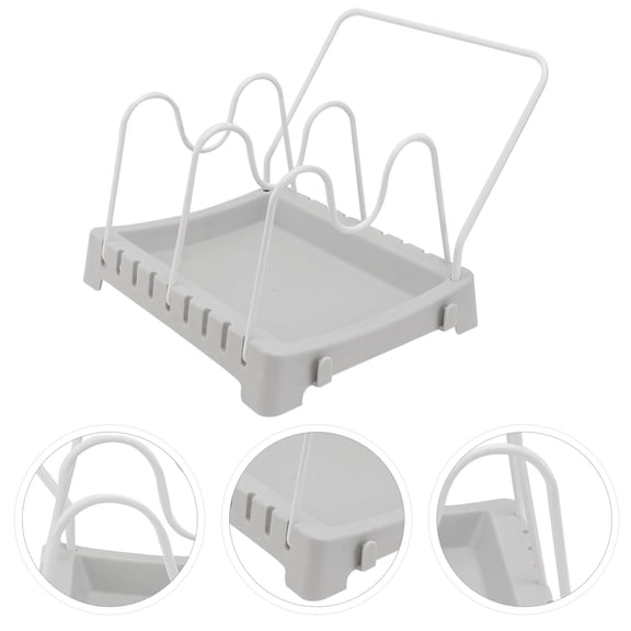Omeite U-Shaped Groove Kitchen Countertop Adjustable Pan Seat Pot Lid Storage Rack (Gray)