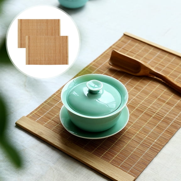Omeite Wooden bamboo mat insulation pad dining table tea ceremony placemat 2pcs (30X20CM)