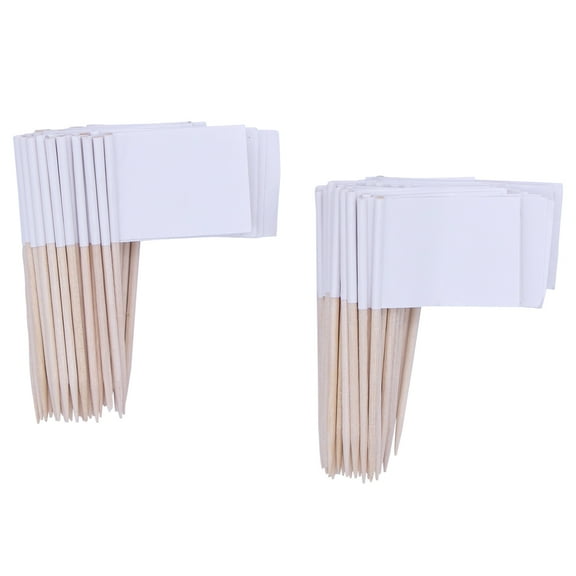 Omeite Wooden national flag toothpick flag racing event flag food card label (pure white) 100 pieces/pack