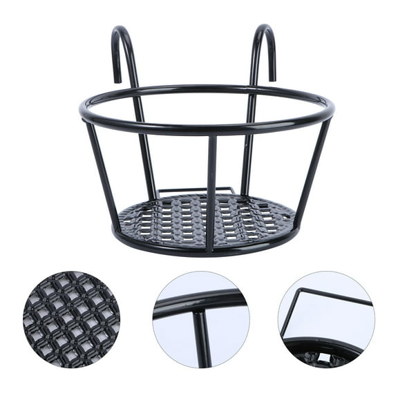 Omeite Wrought iron railing pot rack hanging windowsill wall mounted flower pot rack (black)