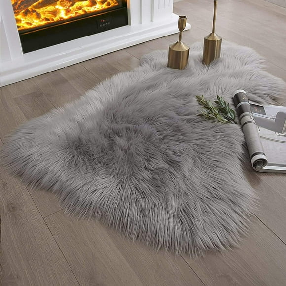 JOLUSERE Luxury Ultra Soft Faux Fur Area Rugs,2'x3'Fur Chair Cover Seat Pad Small Fuzzy Fur Rugs, Gray