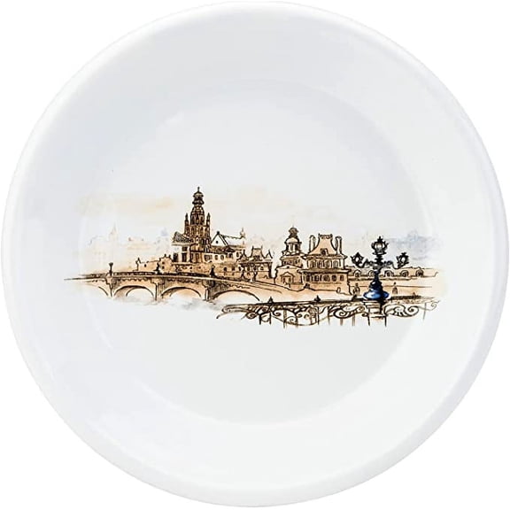 Omelia ES6603-CT 2.75'' Enamel Dinner Plate with "City" Illustration, White Dinner Plate