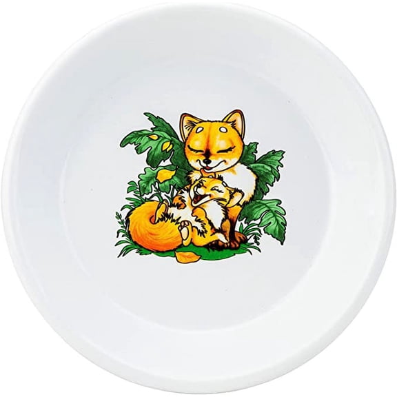 Omelia ES6603-FX 2.75'' Enamel Dinner Plate with "Foxes Illustration, White Dinner Plate