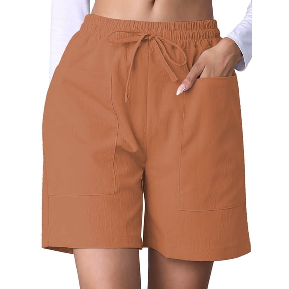 Omen Casual Shorts Drawstring Comfy Elastic Waist Shorts Summer Pull on Short with Pockets Brown M