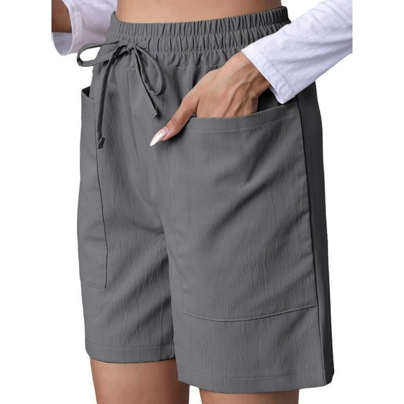 Omen Casual Shorts Drawstring Comfy Elastic Waist Shorts Summer Pull on Short with Pockets Grey L