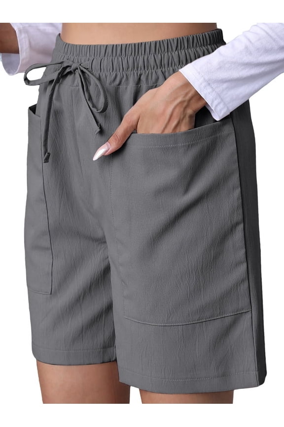 Omen Casual Shorts Drawstring Comfy Elastic Waist Shorts Summer Pull on Short with Pockets Grey L