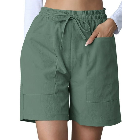Omen Casual Shorts Drawstring Comfy Elastic Waist Shorts Summer Pull on Short with Pockets Ocean Green M