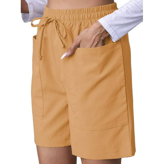 Omen Casual Shorts Drawstring Comfy Elastic Waist Shorts Summer Pull on Short with Pockets Turmeric L