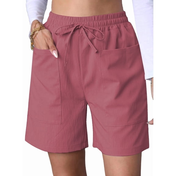 Omen Casual Shorts Drawstring Comfy Elastic Waist Shorts Summer Pull on Short with Pockets Watermelon Red XL