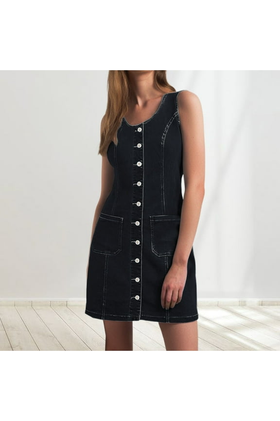 Omen's Casual Solid Color Sleeveless Straight Denim Dress With Button Down Pockets plus Size for Women with Lace Dress Formal Occasion Dress plus Size Maxi Dresses for Women Petite plus Size Dresses