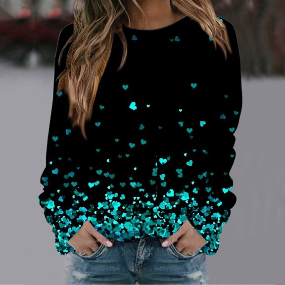 Omen's Fashion Valentine's Day Love Printed Round Neck Casual Sweatshirt Pullover