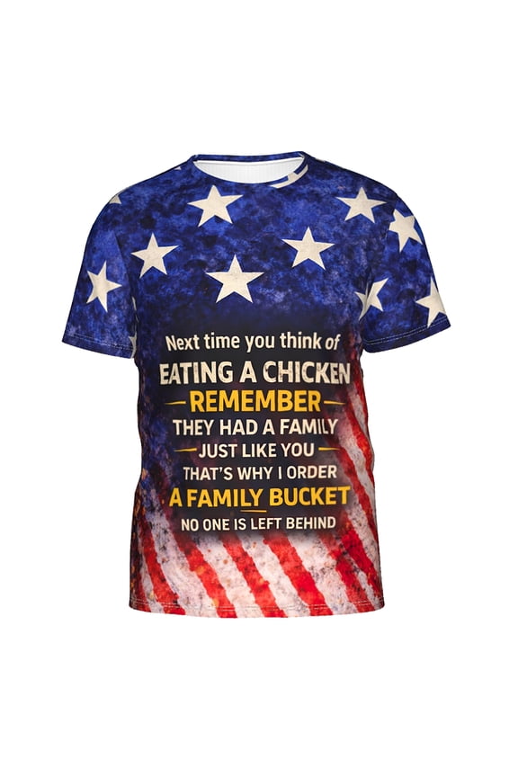 Funny Chicken Meme T-Shirt Family Bucket Humor Graphic Tee Patriotic American Flag Short Sleeve Shirt for Men Women