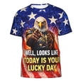 thumbnail image 1 of Omeoer Funny Patriotic Eagle Graphic T-Shirt Lucky Day Statement USA Flag Short Sleeve Crewneck Tee for Men Women, 1 of 7