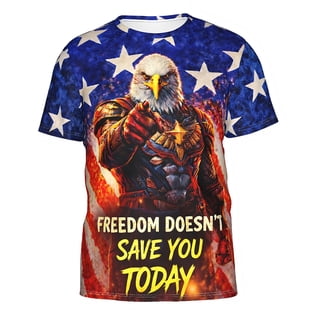 Omeoer Patriotic Eagle T-Shirt Freedom Doesn’t Save You Today Graphic Tee USA Flag Short Sleeve Shirt for Men Women