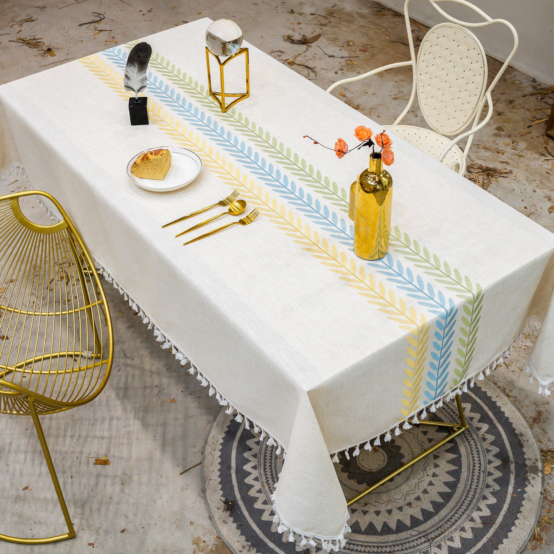 Omeoer Table Cloth – Fitted Table Cover for 6 Foot, 8 Foot and other Size  Rectangle or Round Tables, Faux Linen/Burlap Tablecloth for Parties Dinner,  Outdoor/ Tassel \u0026 Embroidery,55 x 78 - Walmart.com, image size:1900x1900